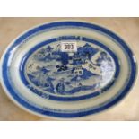 An oriental blue and white oval dish
