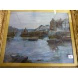 Joshua Anderson Hague 1850 - 1916 - Oil Painting of 'Polperro Harbour' in gilt frame