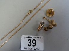 A 9 ct gold chain ( weight 3.4g) a fine chain,a pair of earrings, an 18ct gold stud (2.1g) and