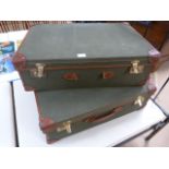 Two canvas and leather vintage suitcases by papworth