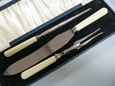 A Carving set and cased opera glasses