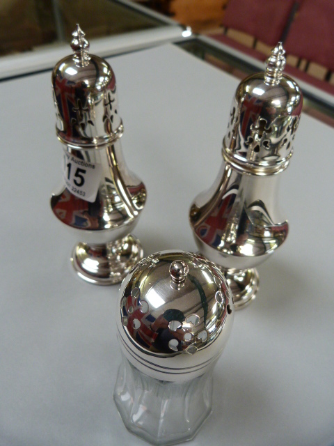 2 matching silver plated sugar shakers and one other - Image 2 of 3