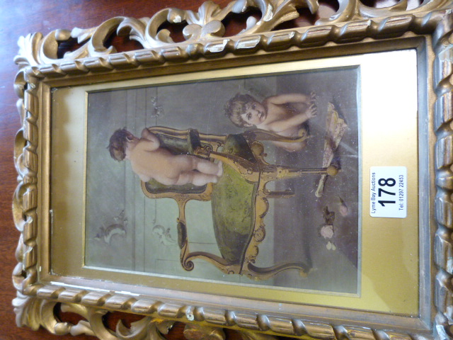 Watercolour of two children playing in ornate gilt frame - Image 3 of 3