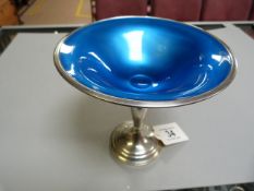 A Towle Silversmiths Sterling silver tazza with blue enamel interior