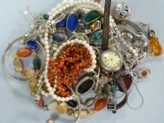 A quantity of various silver jewellery, mourning locket, watch, etc.