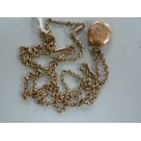 A 9 ct rose gold chain, one other and a locket- total weight of chains 9.1g