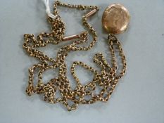 A 9 ct rose gold chain, one other and a locket- total weight of chains 9.1g