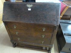 Oak bureau with 3 drawers under