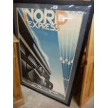 1980's Reproduction of "Nord Express", Art Deco travel poster with graphic image of a locomotive,