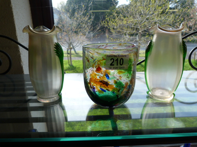 Pair of Loetz style vases and one other