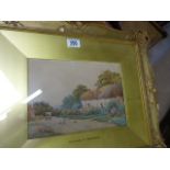 Watercolour of "Cottages in Derbyshire" signed P H Steward