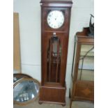 A mahogany Longcase clock - pendulum and weights in office