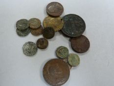 A small quantity of various coins including a 1673 Farthing, 1791 promissory half penny etc.