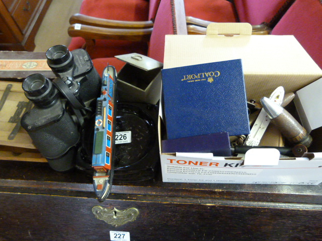 A Collection of interesting items, inc glass ashtray, binoculars and camera equipment