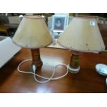 A pair of lamps decorated with marine scenes