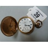 A Thomas Russell of Liverpool full hunter pocket watch gold plated Elgin case, white enamel dial