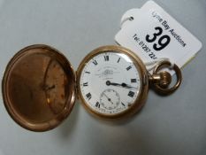 A Thomas Russell of Liverpool full hunter pocket watch gold plated Elgin case, white enamel dial