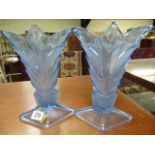 Pair of blue Art Deco glass vases