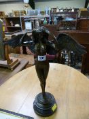 A Bronze of an Art nouveau style fairy with wings on plinth