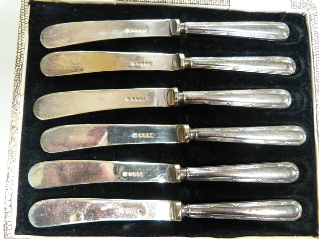 Set of cased, hallmarked silver handled butter knives - Image 2 of 2