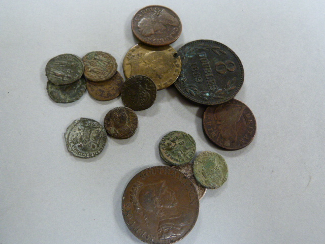 A small quantity of various coins including a 1673 Farthing, 1791 promissory half penny etc. - Image 2 of 3