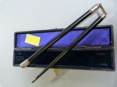 A hallmarked silver mounted conductors baton in fitted case, dated 1923,makers mark FD