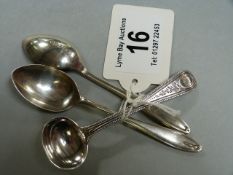 Pair of silver spoons and a salt spoon (all Hallmarked)