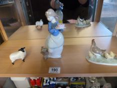 Nao figure of a girl, one other and a Beswick sheep