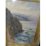 A Watercolour of a Cliff Scene by E W Haslehust signed lower left