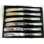 Set of cased, hallmarked silver handled butter knives