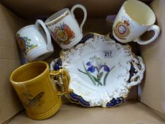 Two handpainted dishes, commemorative ware etc.