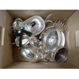 Silver plated tea set, toast racks, entree dish etc.