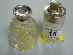 A Hallmarked silver topped scent bottle with stopper and one other