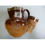 Royal Doulton jug and a mug, both with hallmarked silver tops