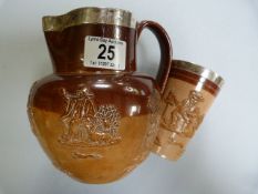 Royal Doulton jug and a mug, both with hallmarked silver tops