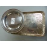 A hallmarked silver rectangular tray-weight 285g and an SCM pin tray