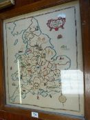 A Stitched map of England and Wales on wool