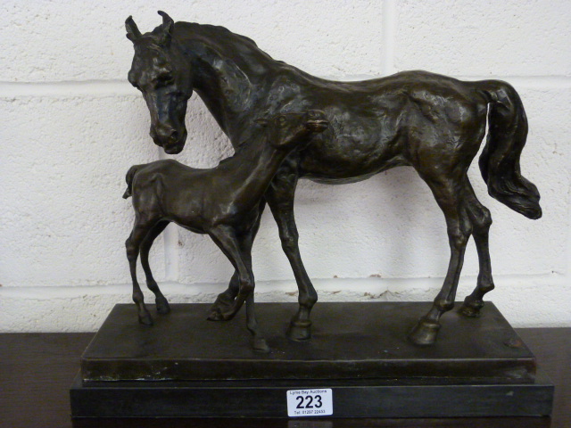 A bronze figure of a Mare and Foal