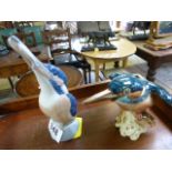 A Beswick Kingfisher (chip to nose) and a Copehagen Kingfisher ornament