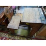 Antique pine school desk with integral seat