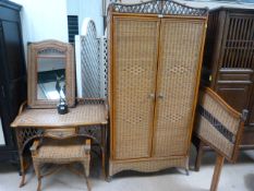 A modern wicker bedroom suite - Wardrobe, dressing table, mirror and a stool