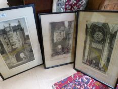 2 Engravings of Notre Dame cathedral and another of Rouen by E Sharland