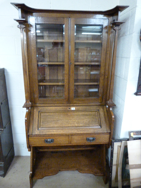 An oak arts and crafts bureau bookcase - Image 3 of 5