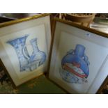 A pair of watercolours of still life signed Belmokhtur '87