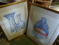 A pair of watercolours of still life signed Belmokhtur '87