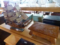 A Scale model of H.M.S Victory and a walnut stool