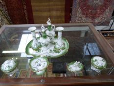 A green glazed dressing table set and a small photo frame