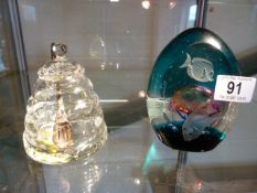 A Caithness "Coral City" paperweight, etched to base and a William Yeoward glass honey pot ( tiny