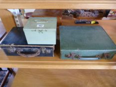 2 small vintage cases and a metal box