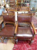 A Set of six ornate leather upholstered chairs